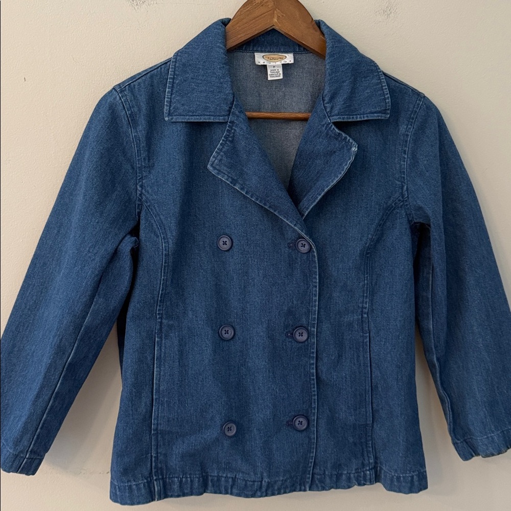Talbots Cotton Denim Jeans Jacket double button up notched collar pockets SZ SM - Picture 2 of 11